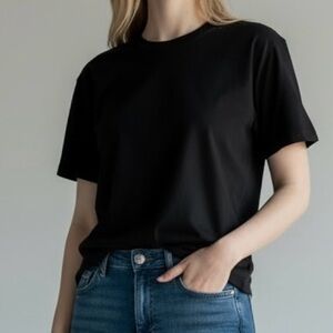 Aritzia Wilfred Free Drapey Black T-Shirt L Slub Sheer Lightweight Minimal Basic